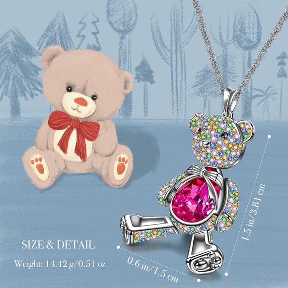 Movable Teddy Bear Necklace w/Swarovski Crystals - Picture 1 of 5